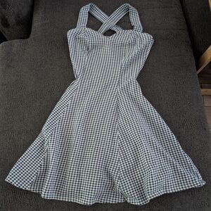 1990s Vintage Blue and White Gingham Dress